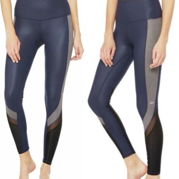 ALO Yoga Elevate Hi-Rise Navy Gray Mesh Colorblock Leggings Size XXS - Picture 1 of 5